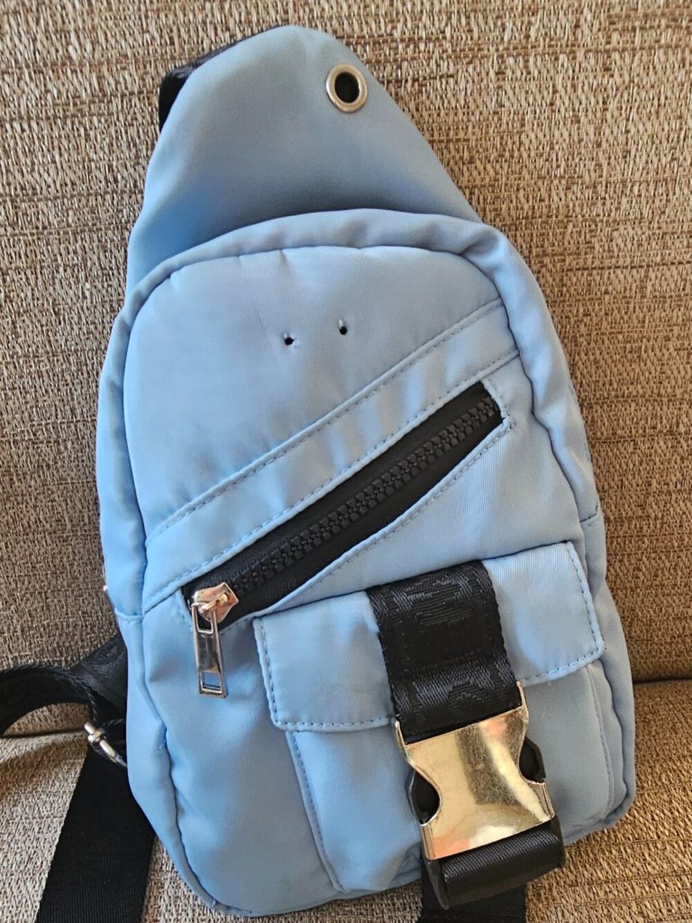Light Blue Crossbody Sling Backpack with Anti-Theft Pocket